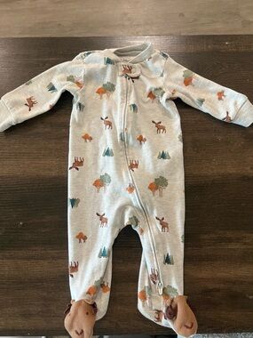 Carter's Neutral Woodland Moose Footed One-Piece in Cream, Brown, Green, Orange